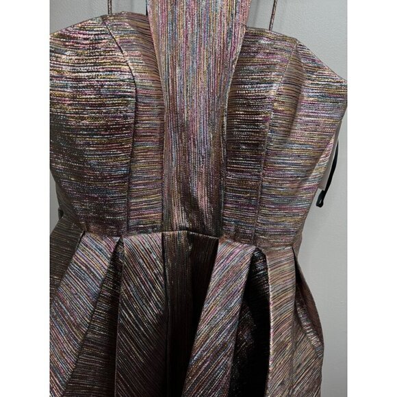 ASHLEY LAUREN 4106 Colorful Metallic Halter A-line Cocktail Mini Dress Size 12 - Picture 4 of 5